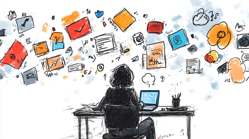 Ilustración en boceto a lápiz de un trono con un libro digital en el centro, simbolizando el poder del contenido en el marketing digital